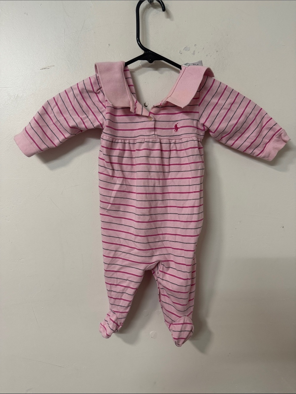 Ralph Lauren Pink and Dark Pink Striped Footed One-Piece